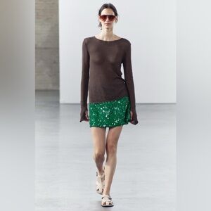 Green Sequin Mini Skirt NWT